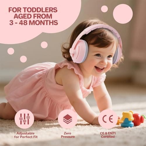 2 In 1 Gehörschutz für Babys - Hochwertiger Lärmschutz bis zu 25 dB, Verstellbares ANTI-RUTSCH-Kopfband bis 48 Monate, z