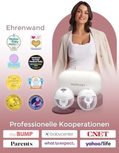 Momcozy M5 Milchpumpe Elektrisch Freihändig, 24 mm(1, Grau), Doppelt Abgedichteter Flansch, 3 Modi, 9 Stufen, Tragbar Br