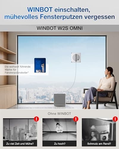 ECOVACS WINBOT W2S Omni Fensterputzroboter für Intelligente Reinigung mit TruEdge™, automatisches Aufladen, DREI Wasserd