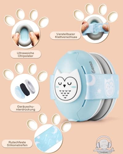 Hörschutz für Babys 25dB Lärmschutz 2 in 1 Kopfhörer Blau Eulen