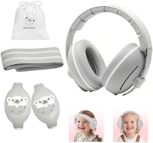 2 In 1 Gehörschutz für Babys - Hochwertiger Lärmschutz bis zu 25 dB, Verstellbares ANTI-RUTSCH-Kopfband bis 48 Monate, z