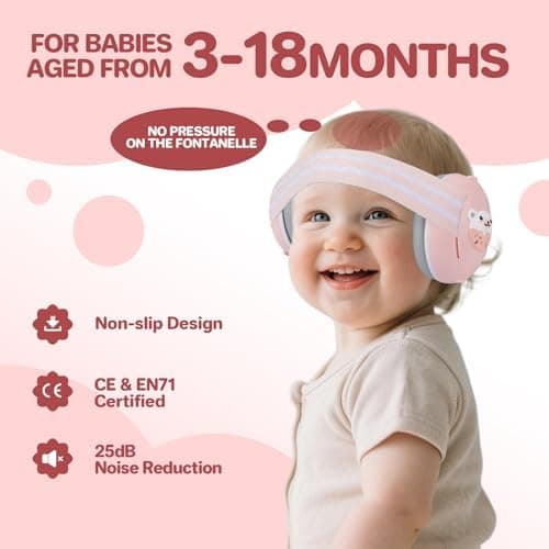 2 In 1 Gehörschutz für Babys - Hochwertiger Lärmschutz bis zu 25 dB, Verstellbares ANTI-RUTSCH-Kopfband bis 48 Monate, z