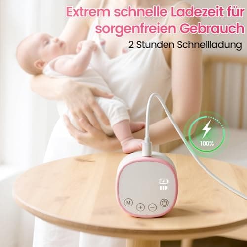 Elektrische Milchpumpe freihändig BPA-frei - Lebensmittelqualitätssilikon, 5 Modi, 15 Stufen, geräuscharm - 1 Stück, Ros