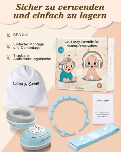 Hörschutz für Babys 25dB Lärmschutz 2 in 1 Kopfhörer Blau Eulen
