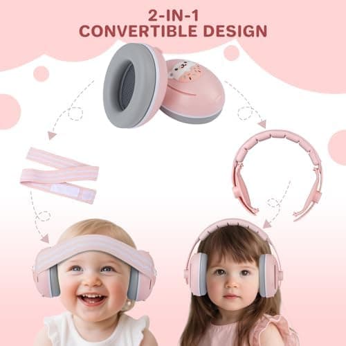 2 In 1 Gehörschutz für Babys - Hochwertiger Lärmschutz bis zu 25 dB, Verstellbares ANTI-RUTSCH-Kopfband bis 48 Monate, z