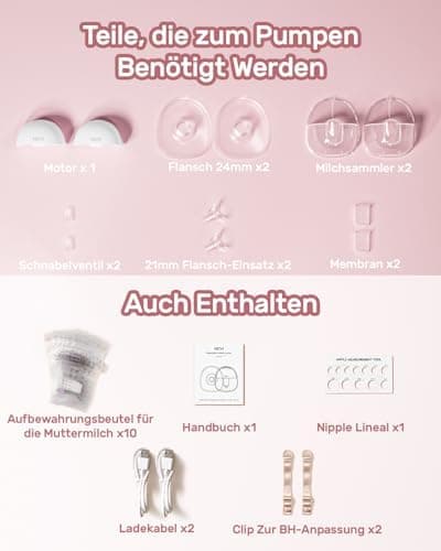 NCVI Elektrische Milchpumpe, starke Saugleistung und leise, 21mm & 24mm Flansche, leicht reinigbar, 2er Pack, Weiß