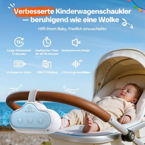 Robofun Kinderwagenschaukler, Einschlafhilfe für Baby, USB-C Wiederaufladbar