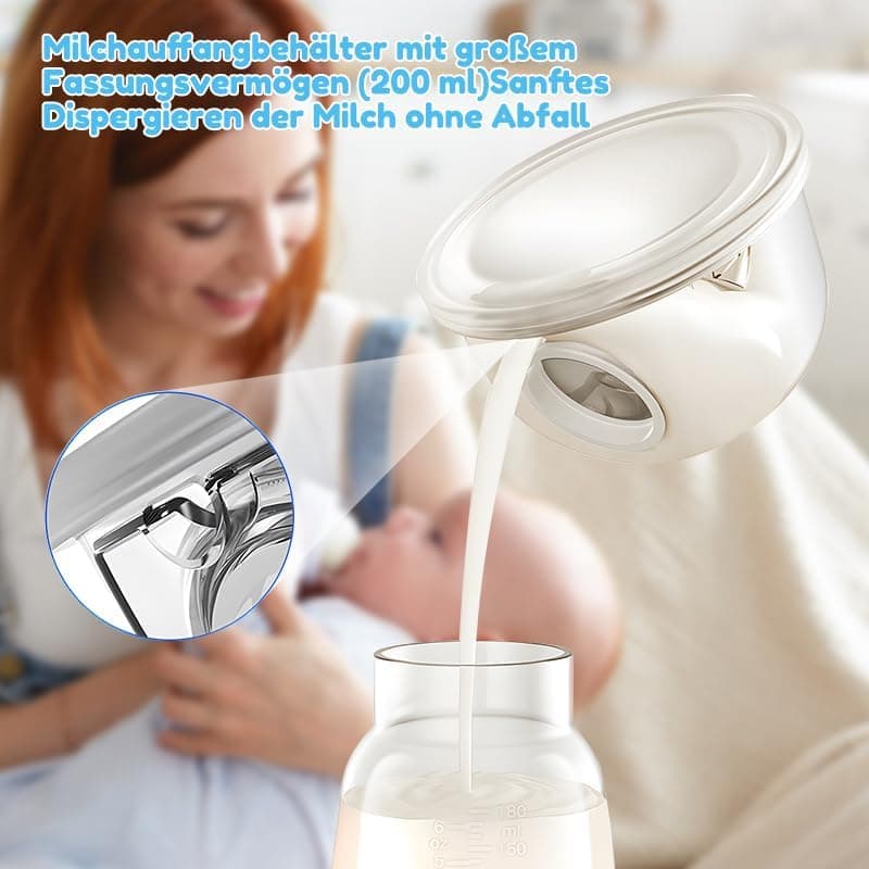 Elektrische Milchpumpe Freihändig Tragbar | 3 Modi 9 Stufen | Ultra-Leise LED-Display | 180ml Milchauffangbehälter | Dis