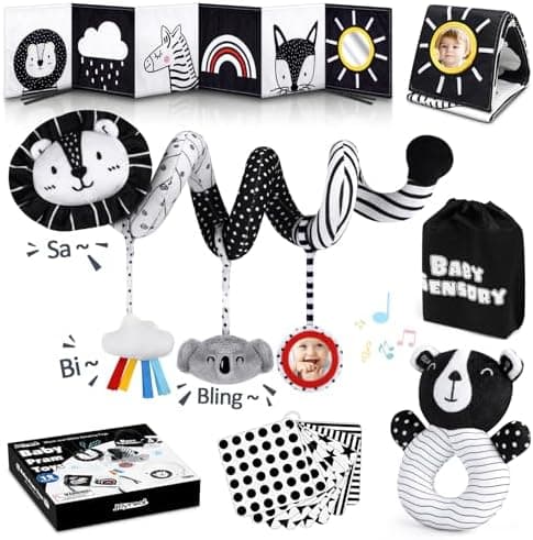 Joyreal Kinderwagen Spielzeug Schwarz-Weiß Kontrastbuch für Neugeborene Sensorik Training