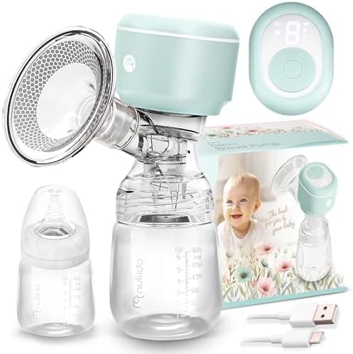 Nukido Milchpumpe Elektrisch - Elektrisch, 3 Modi, tragbar, LED-Anzeige, BPA-Frei, Silikon, Beige, Gold, Futtermilch-Spü