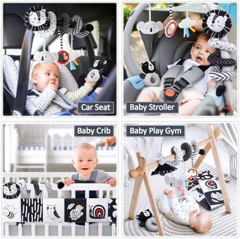 Joyreal Kinderwagen Spielzeug Schwarz-Weiß Kontrastbuch für Neugeborene Sensorik Training