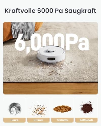 SwitchBot K11+ Saugerroboter für Hausverwaltung, 6000Pa Saugkraft, 90 Tage Staubauffang, selbstentleerungsfähig, LDS Sma