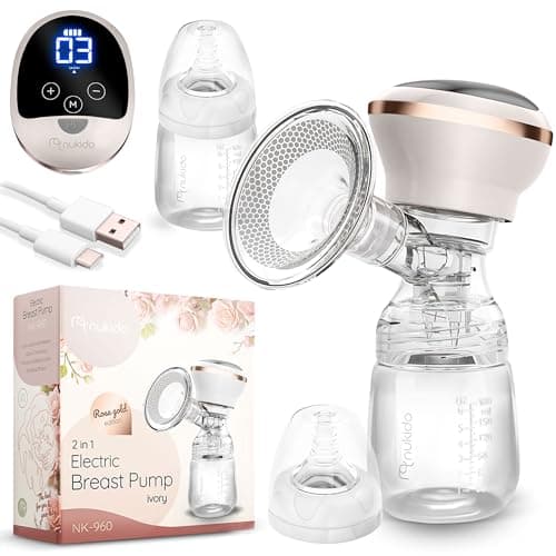 Nukido Milchpumpe Elektrisch - Elektrisch, 3 Modi, tragbar, LED-Anzeige, BPA-Frei, Silikon, Beige, Gold, Futtermilch-Spü