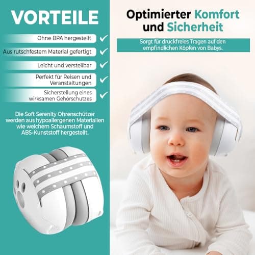 Gehörschutz für Babys und Kinder 2-in-1 CE-zertifiziert 25 dB - Komfortabler und verstellbarer Lärmschutz für Schlaf, Re