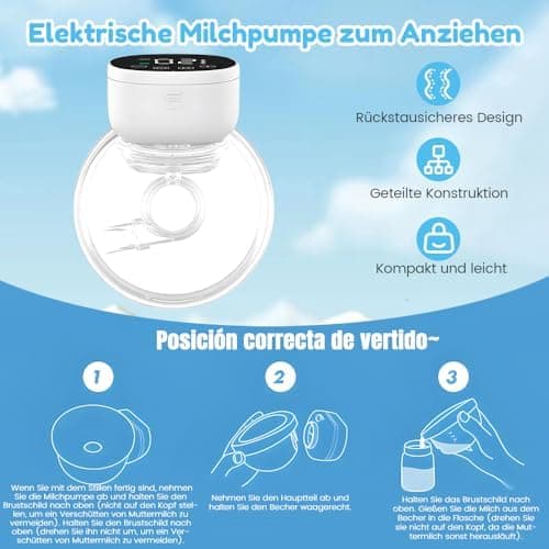 Elektrische Milchpumpe Freihändig Tragbar | 3 Modi 9 Stufen | Ultra-Leise LED-Display | 180ml Milchauffangbehälter | Dis