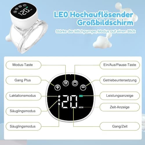 Elektrische Milchpumpe Freihändig Tragbar | 3 Modi 9 Stufen | Ultra-Leise LED-Display | 180ml Milchauffangbehälter | Dis
