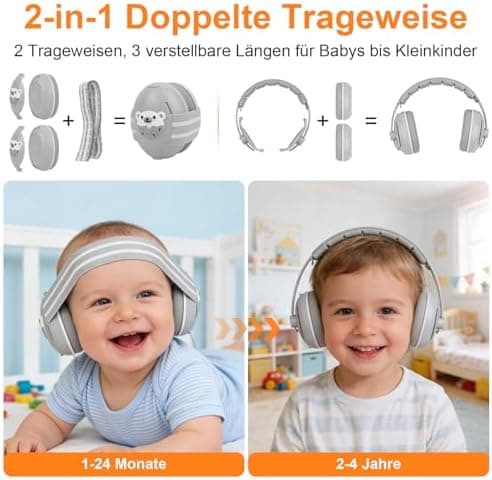2-in-1 Gehörschutz Baby 25dB Geräuschreduktion & Verstellbares Rutschfestes KopfbandFür Babys bis 48 Monate ideal für Al