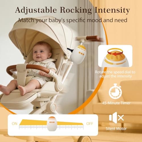 Kinderwagenschaukler Handfreie Babywippe Elektrisch 45-Min Timer USB-C Wiederaufladbar White Noise Machine 11 Beruhigend