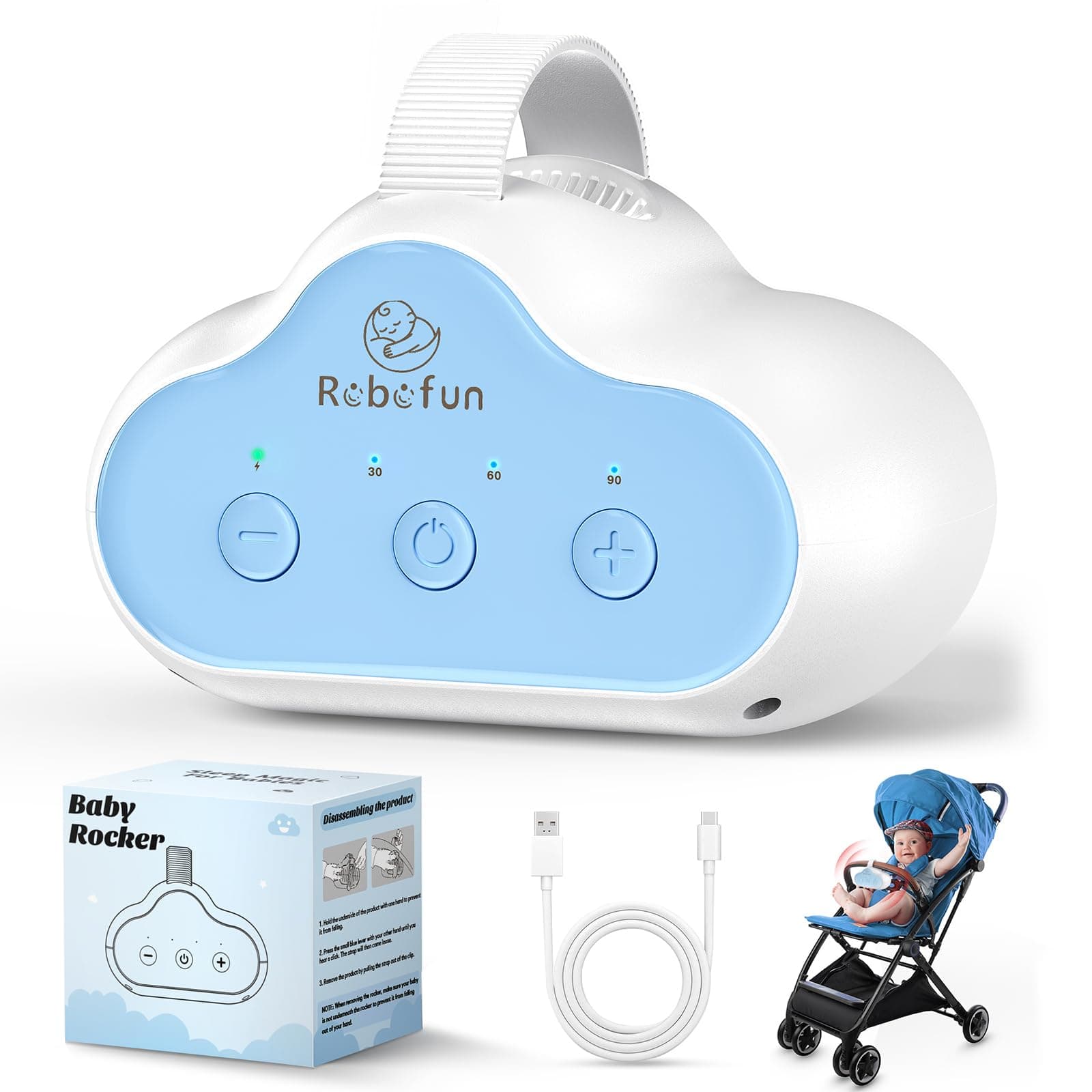 Robofun Kinderwagenschaukler, Einschlafhilfe für Baby, USB-C Wiederaufladbar