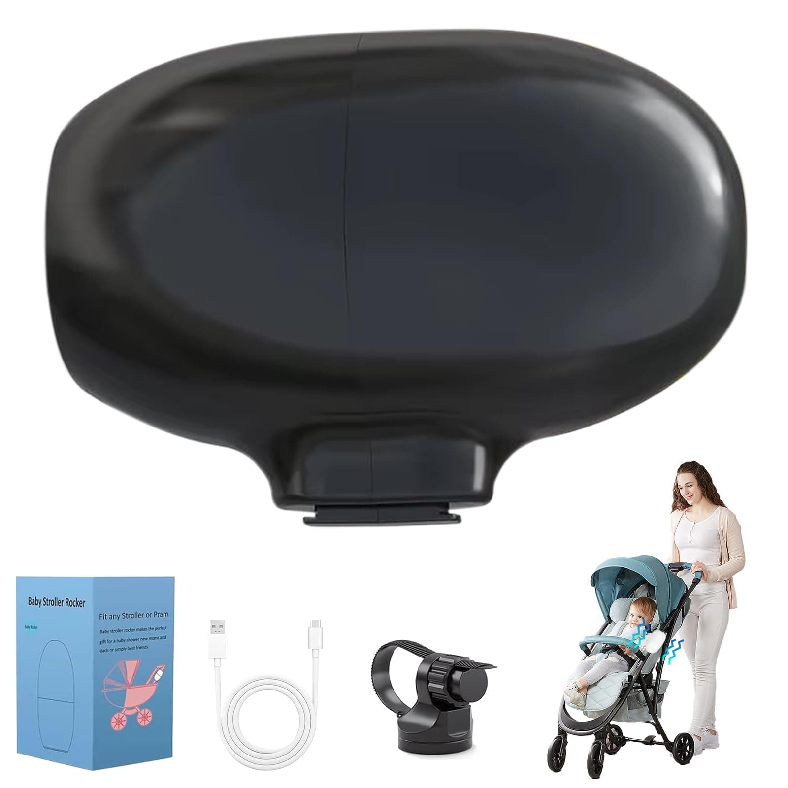 Kinderwagenschaukler Upgrade Beweger Elektrisch USB-C (Schwarz)  
Kinderwagenschaukler Schlafhilfe 40 Min Timer (Schwarz