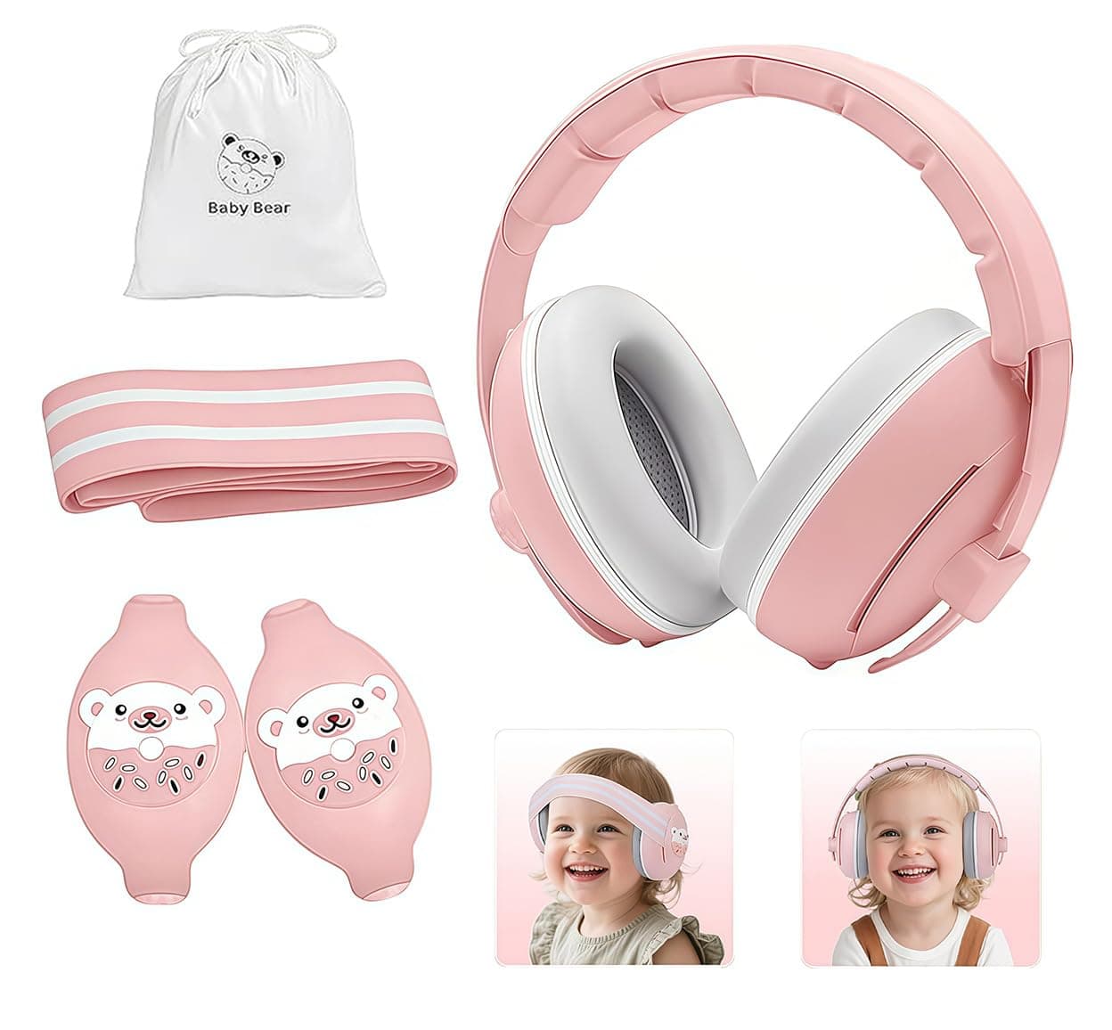 2 In 1 Gehörschutz für Babys - Hochwertiger Lärmschutz bis zu 25 dB, Verstellbares ANTI-RUTSCH-Kopfband bis 48 Monate, z