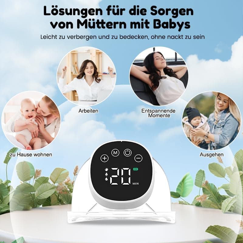 Elektrische Milchpumpe Freihändig Tragbar | 3 Modi 9 Stufen | Ultra-Leise LED-Display | 180ml Milchauffangbehälter | Dis