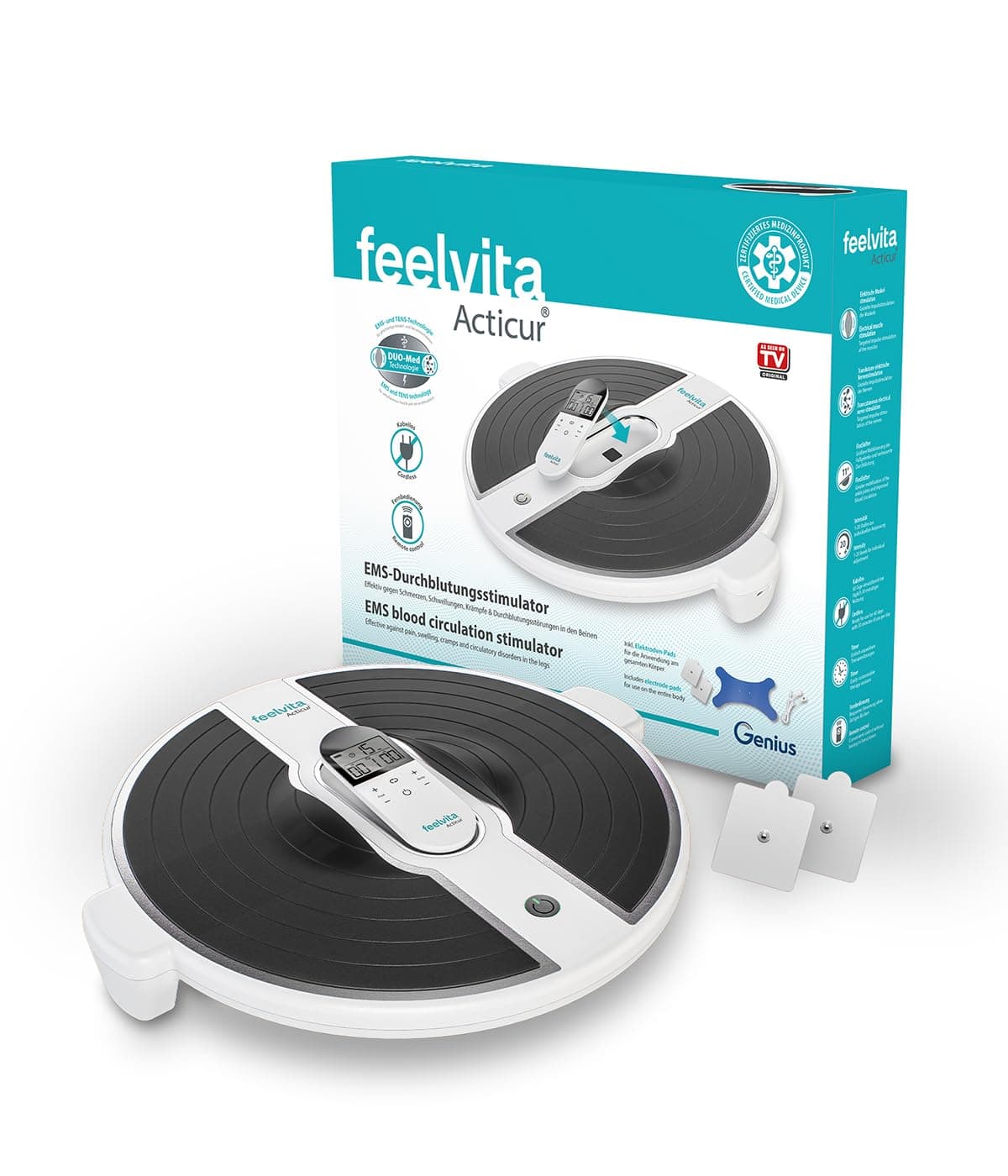 Feelvita Acticur EMS Durchblutung-Stimulator für Bein und Fuß ohne Kabel, Elektrisches EMS-Fußmassagegerät, Duo-Technolo